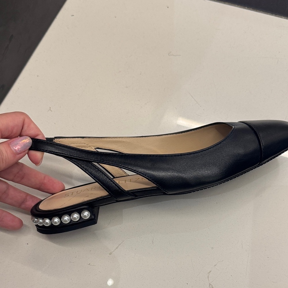 Stuart Weitzman Black Flats with Pearl Accent